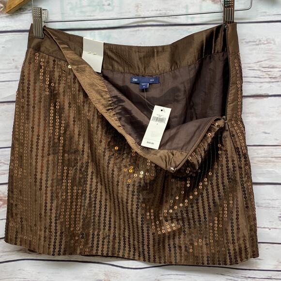 GAP Brown Sequin Embellished Mini Skirt Size 2 NWT New with Tags Side Zipper - Picture 4 of 10